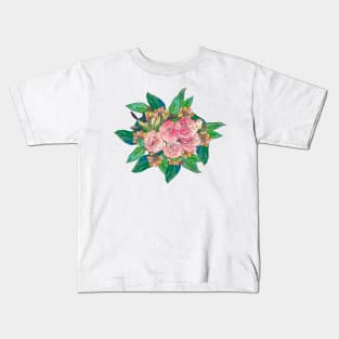 Girly Pink Watercolor Floral Hand Paint Kids T-Shirt